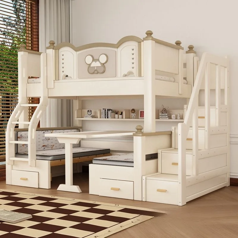 Fine crown solid wood bold upper and lower beds, upper and lower tables, children's mother and child beds, household multi