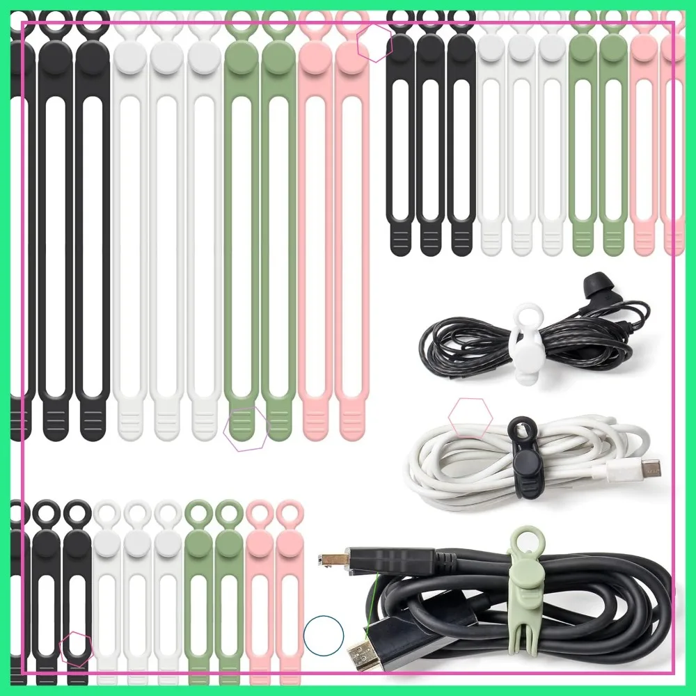 

30Pcs Silicone Cable Ties Reusable, Elastic Cord Organizer for Electronics, Travel Essentials for Fastening Cords