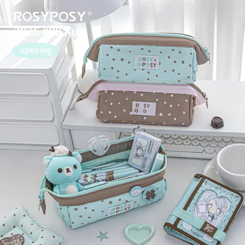 RosyPosy Soft Material Pencil Case,Cotton-Filled Chocolate Tone Pencil Pouch,Large Capacity Aesthetic Stationery Organizer Bag