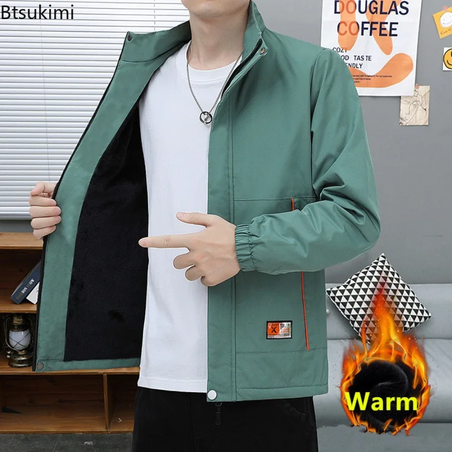 

2024 Men's Cargo Jacket Autumn Winter Sports Casual Stand Collar Blazer Tops Plush Lining Warm Outdoor Coats Men's Warm Clothing