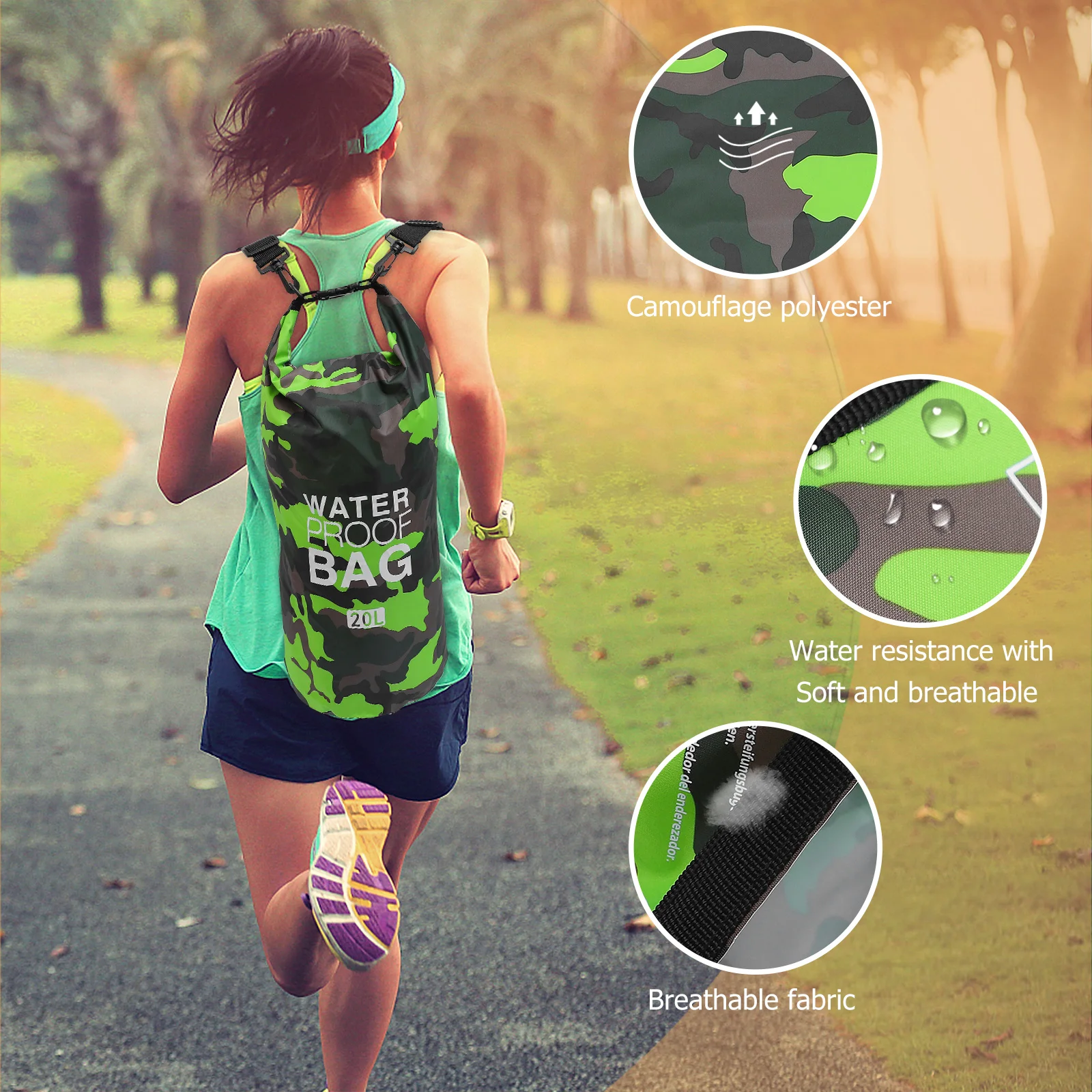 1Pcs Waterproof PVC Bucket Bag 20L Lightweight Portable Outdoor Waterproof Bag for Beach Swimming Kayaking Camping Hiking Dry