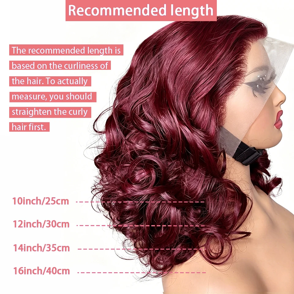 14 Inch Burgundy Bob Wig Human Hair 13x4 99j Burgundy Lace Front Wigs Human Hair Bob Wigs For Black Women 180% Density 99j 13x4 Hd Transparent Lace Front Body Wave Wigs Pre Plucked view 6