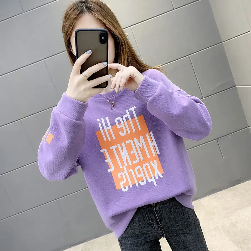 

Fashion O-Neck Printed Letter Casual Sweatshirts Female Clothing 2023 Autumn Winter Loose Korean Pullovers All-match Sweatshirts