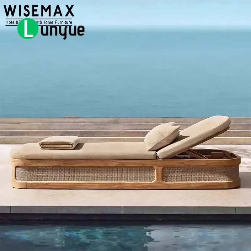Modern Teak Folding Sunbed Garden Furniture for Hotel Villa Resort Poolside Durable Outdoor Lounge Chair Stylish Design