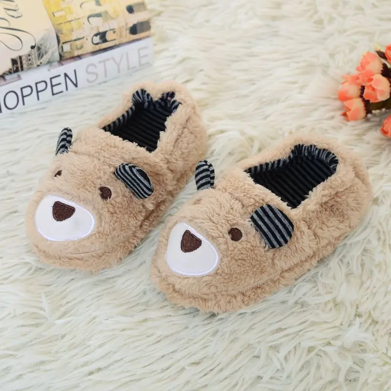 Fashion Toddler Boy Slippers for Winter Baby Loafers Plush Warm Cartoon Bear Rubber Sole Children Home Shoes Kids House Footwear