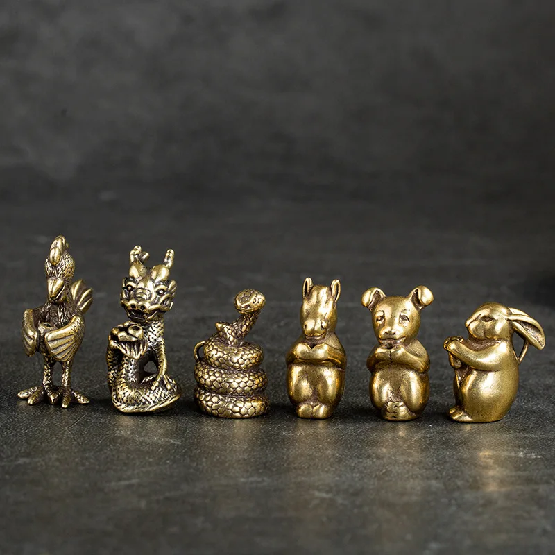 Antique Copper Zodiac Animal Stick Incense Holder Desktop Lovely Rabbit Sheep Bull Dragon Tiger Snake Ornaments Brass Figurines