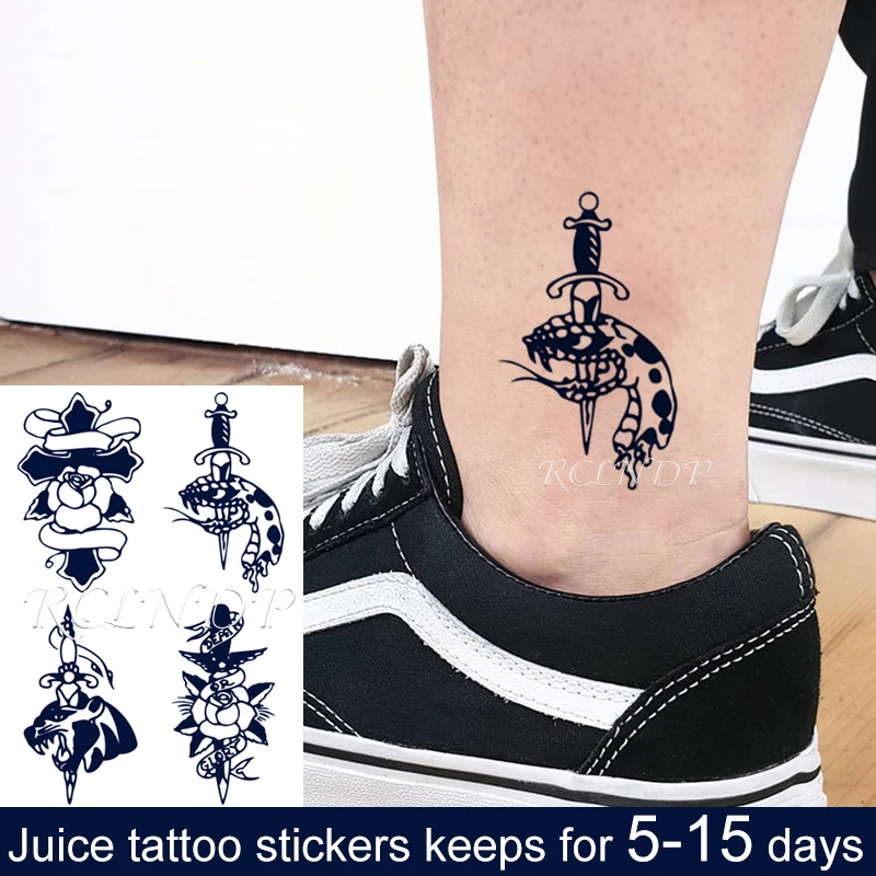 Waterproof Temporary Juice ink Sticker Creative Sword Snake Tiger Rose Flower Fruit Gel Long lasting Tattoo for Men Women