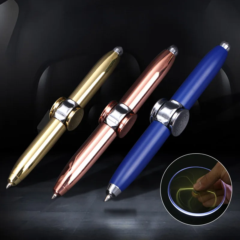 Multifunctional Decompression Finger Rotate Luminous Gyro Pens Toy Fidgets Spinner LED Light Ballpoint Pen Metal Gyro Pen Gift