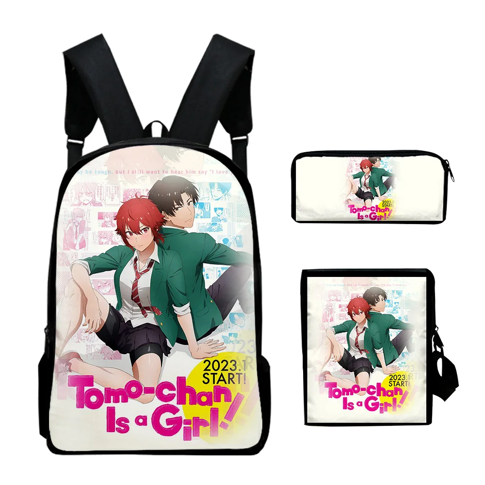 Harajuku Tomo-chan Is a Girl Anime 3D Print 3pcs/Set pupil School Bags Laptop Daypack Backpack Inclined shoulder bag Pencil Case