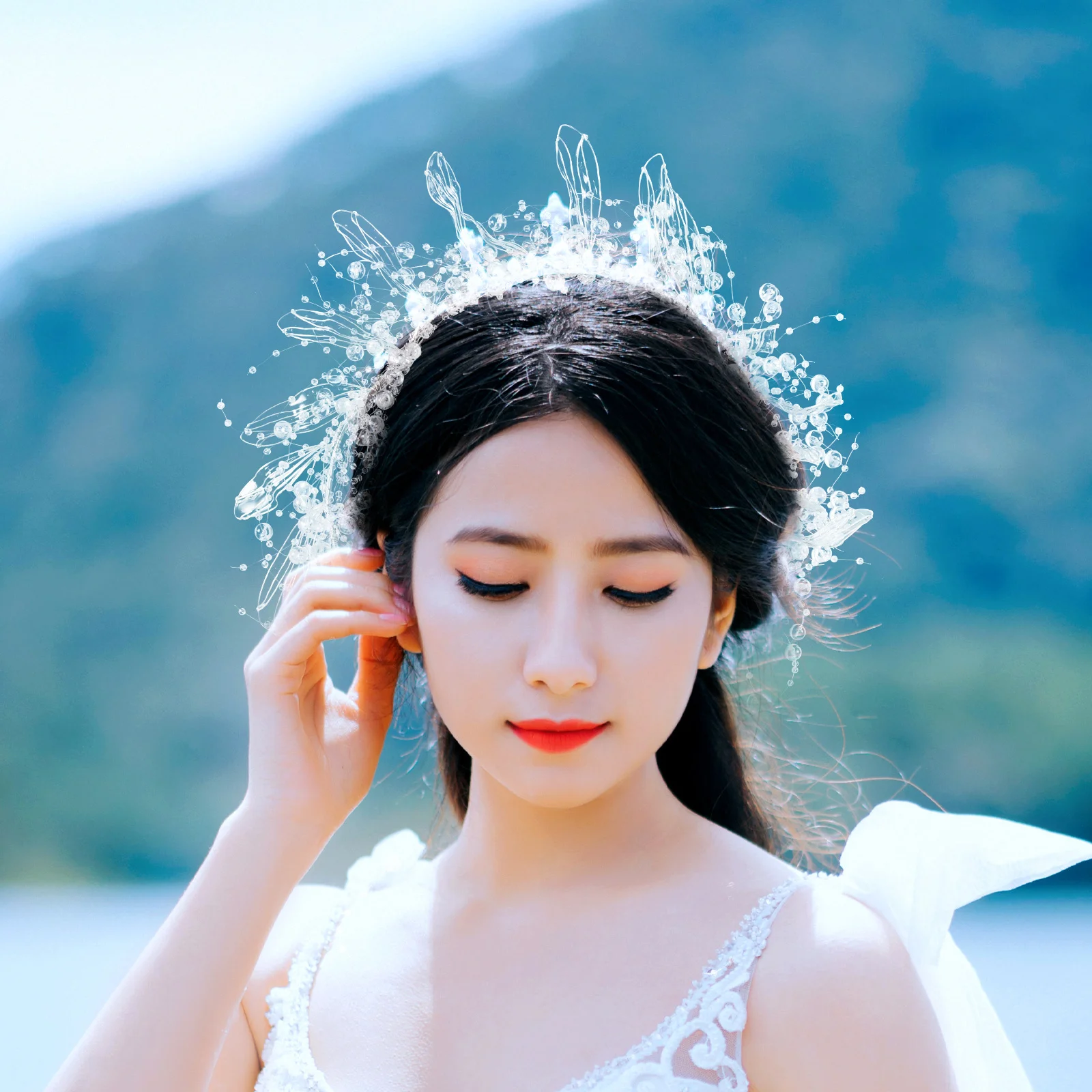 

Bride Wedding Headband Bridal Flower Headpiece for Crystals Crown Pearl Hair Accessories