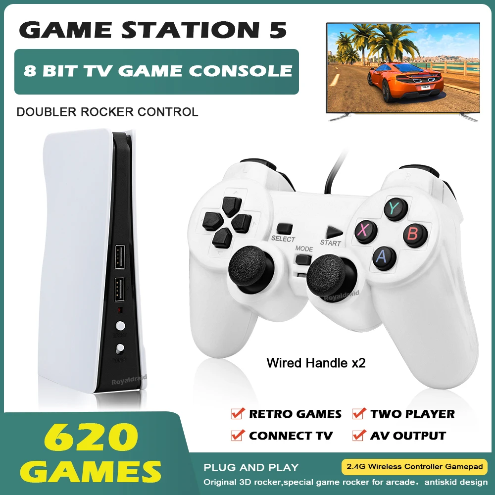 GS5 G620 TV Game Console 8 Bit Retro Console Video game Built-In 620 Classic Games Station USB Wired Handheld Gamepad AV Output