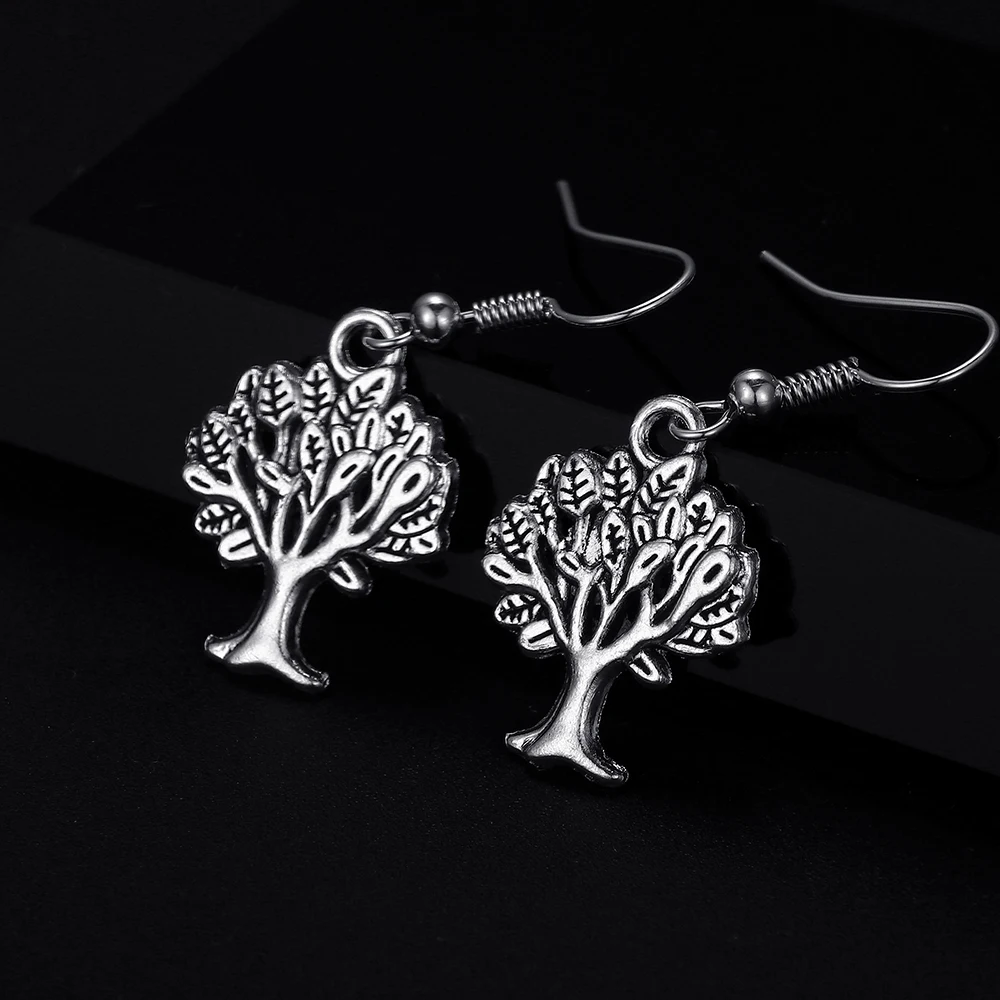 Trendy Vintage Life Tree Shape Dangle Antique Bronze Plated Earrings for Women and Man Retro Cute Punk Drop Earrings Jewelry