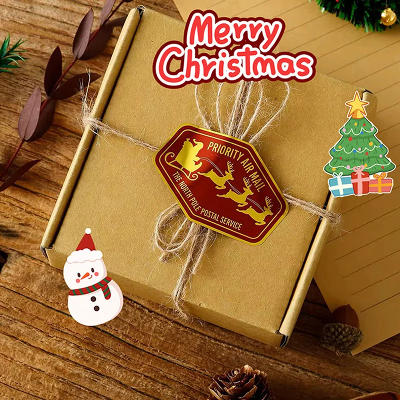 120Pcs Gift Sealing Stickers Christmas Design Self-adhesive PP Santa Mail Festival Party Business Decorations Labels