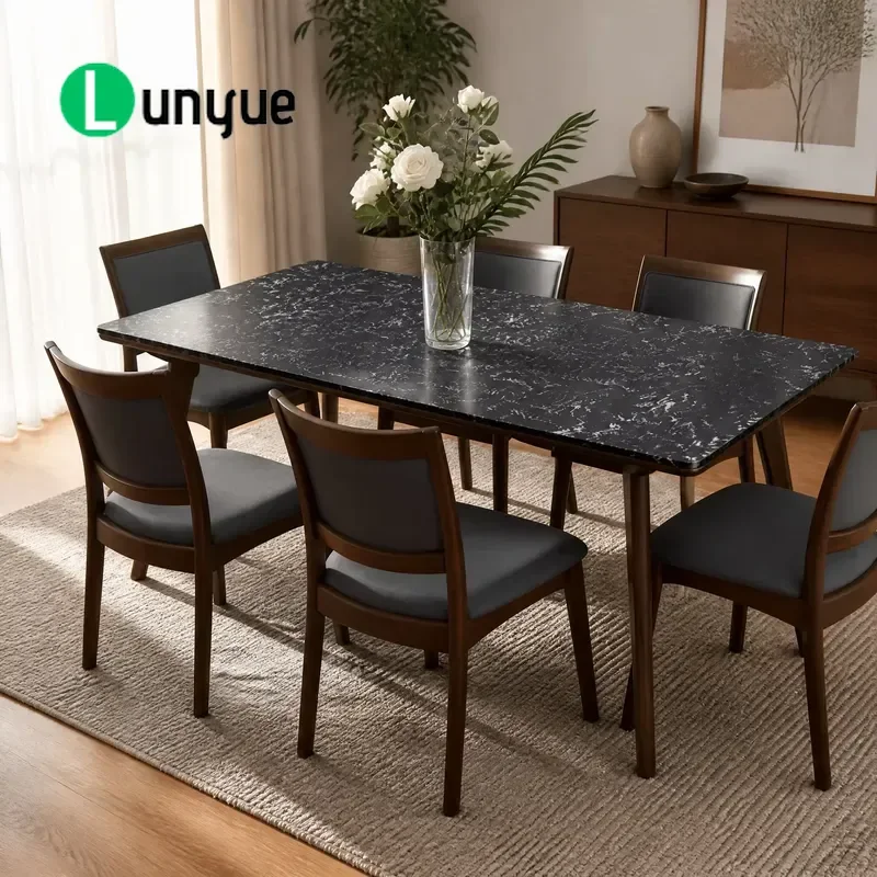 Custom Size Rectangular Dining Table Dark Solid Wood African Ebony Desktop Disassembly Furniture for Home Restaurant