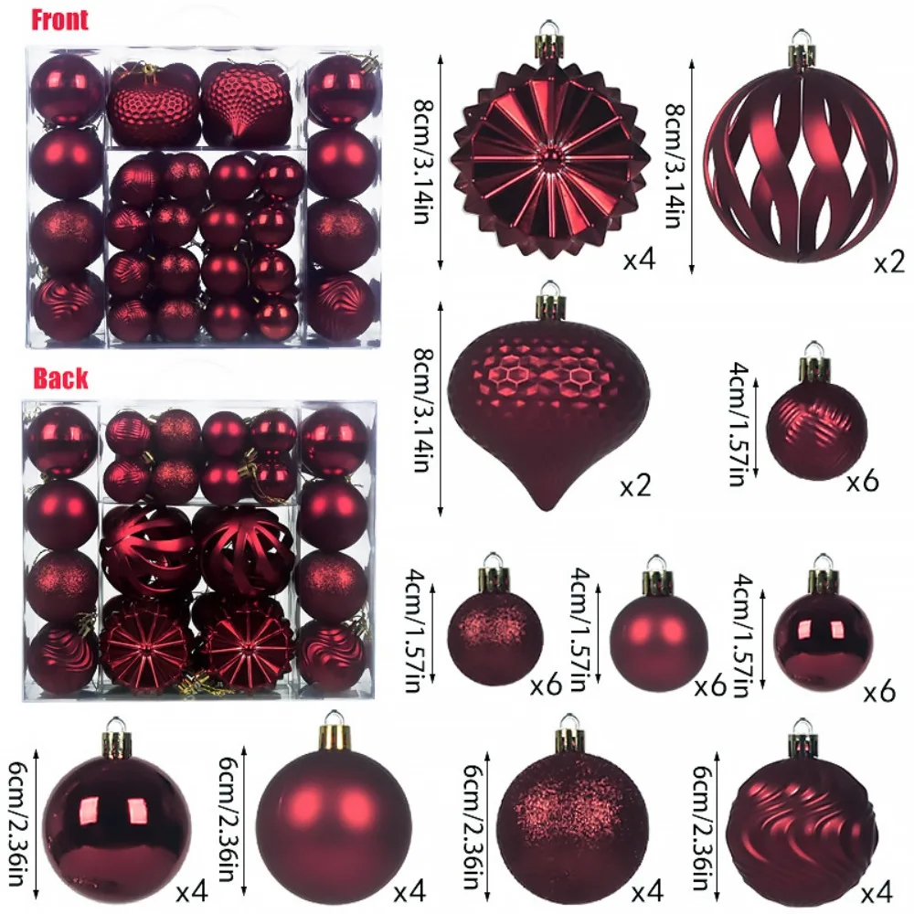

48PCS Plastic Christmas Ball Set 4/6/8cm Suspensable Xmas Ornament Ball Solid Color Christmas Tree Balls Scene Supplies