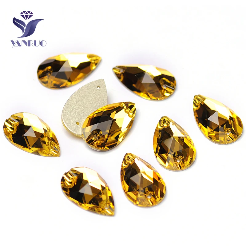 YANRUO 3230 All Sizes Lt.Topaz Teardrop Luxury Strass Flatback Sew On Crystal Stones For Garment Decoration