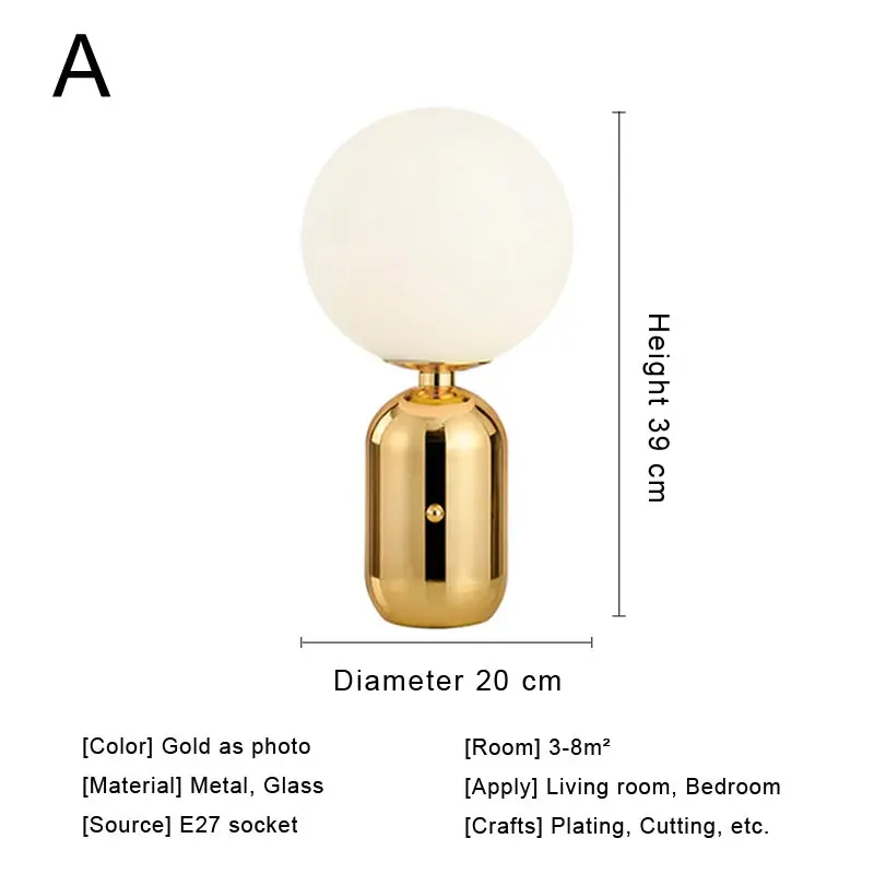 Modern Led Desk Lamp Bedside Home Decoration Stand Light Fixture Nordic Living Room Bedroom Table Lamp White Glass Lampshade e27