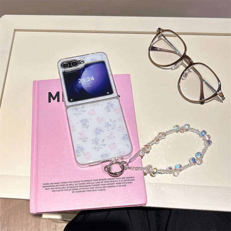 Phone Case For Samsung Galaxy Z Flip 7 FE 6 3 4 5 Z Fold 4 5 6 7 Ins Blue Floral Flower Shockproof Cover