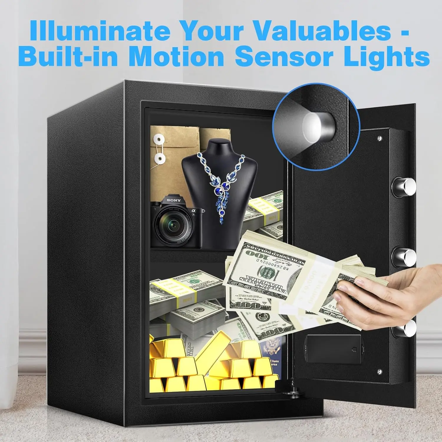 2.5 Cu Ft Digital Home Safe with Alarm, LED Light & Silent Keypad \u2013 Large Security Box with Adjustable Shelf for Documents