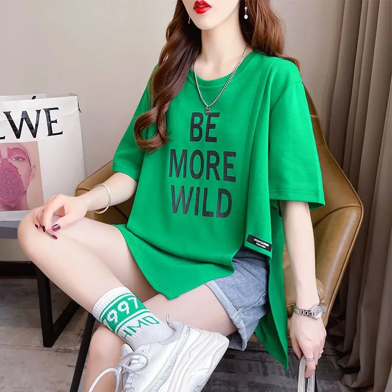 Women's Summer Fashion Office Lady Simplicity Letter Printing O-neck Short Sleeve T-Shirt Women Clothes All-match Loose Tops