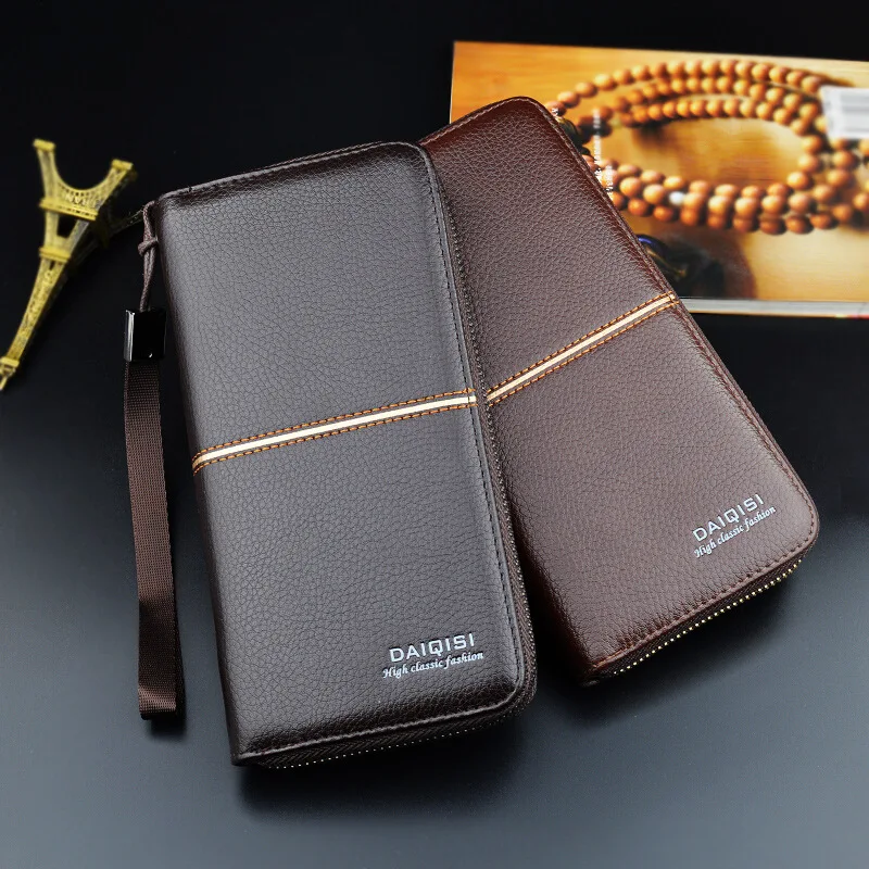 New Men\'s Wallet Long Zipper Handbag Men\'s Money Clip Business Casual Large Capacity Soft Leather Wallet Mobile Case