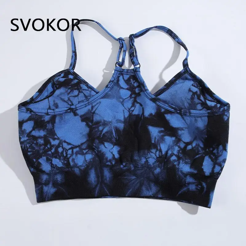 SVOKOR Seamless Tie Dye Women Bra Fitness Sport Underwear with Chest Pad Gym Slim Workout Tank Top Elastic Athletic Vest