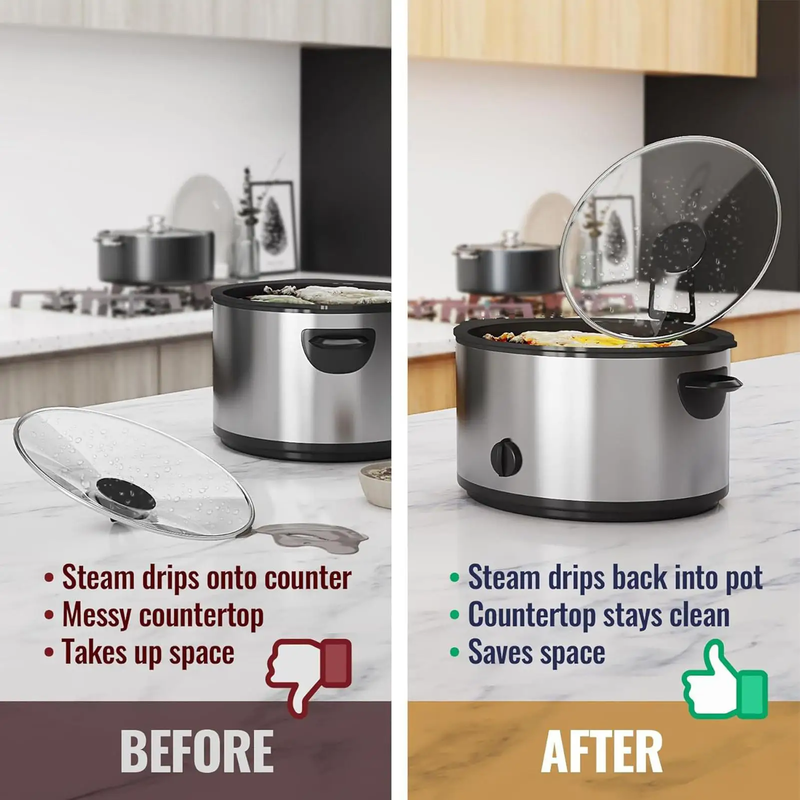 Slow Cooker Lid Holder 2 Pieces Slow Cooker Lid Attachment With Drip Tray Space-Saving Pot Cover Rack For Kitchen Restaurant