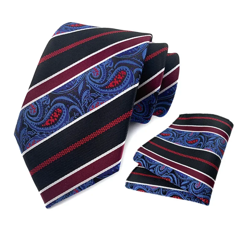 Classic Retro Paisley Polyester Tie Pocket Square Sets Fit Best Man Business Banquet Daily Ties Handkerchiefs Graduation Gift