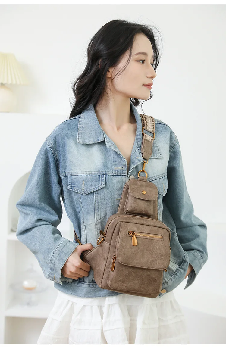 

High End Niche Internet Celebrity Crossbody Bag Simple and Versatile Pu Crossbody Chest Bag for Women