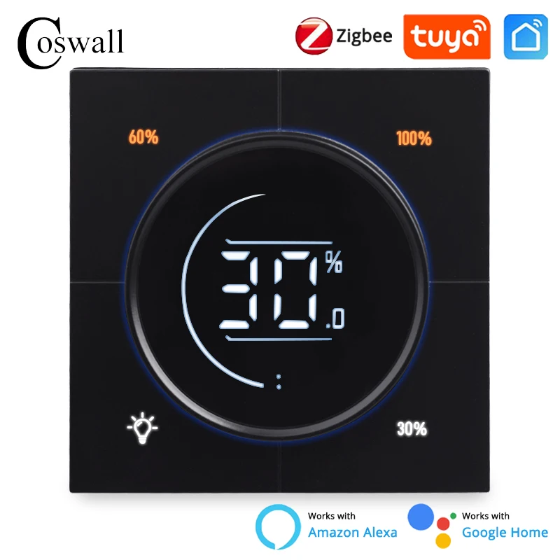 COSWALL Infinite Knob Dimmer Regulator Zigbee 3.0 PC Panel Wall Light Switch 150~300W AC 110-240V Digital LCD