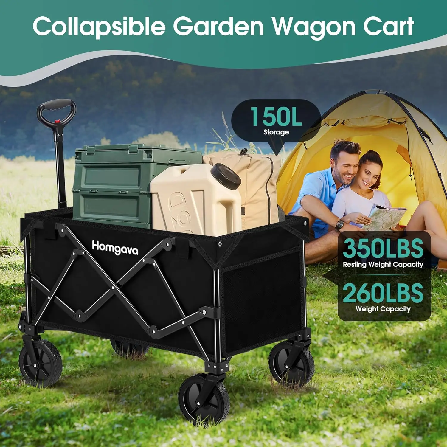 Collapsible Folding Wagon Cart,Heavy Duty Garden Cart with All Terrain Wheels,Portable Large Capacity Utility Wagon Cart for Cam