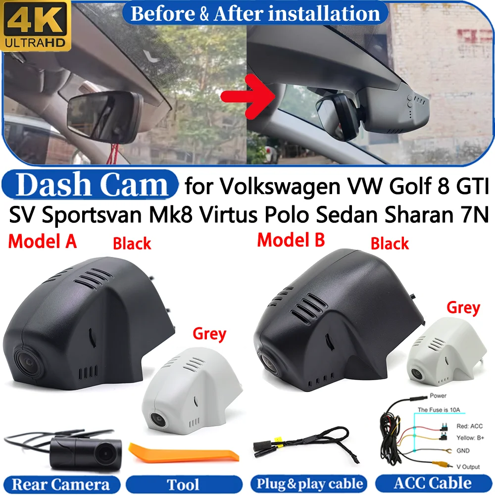 Dash Cam 4K DVR Dashboard Camera Video Drive Recorder for Volkswagen VW Golf 8 GTI SV Sportsvan Mk8 Virtus Polo Sedan Sharan 7N