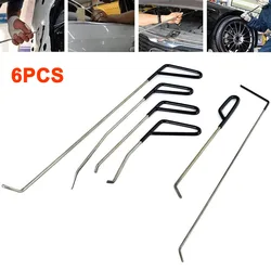 6pcs Car Dent Repair Hooks Stainless Steel Push Rods Car Body Dent Removal Crowbar Kit for Auto Door Dings Dent Repair Tools Kit