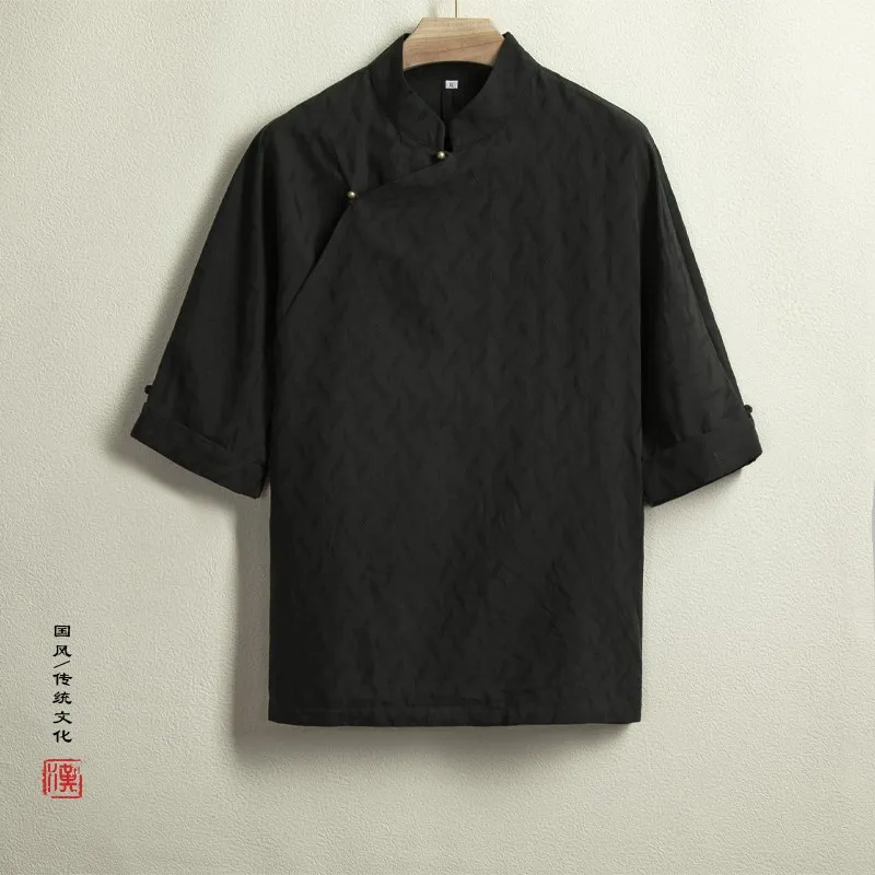 chemise-ample-a-manches-courtes-pour-homme-col-montant-style-tang-vetement-ethnique-boutonnee-sur-le-cote-hanfu-mode-decontractee-d'ete-pour-jeunes