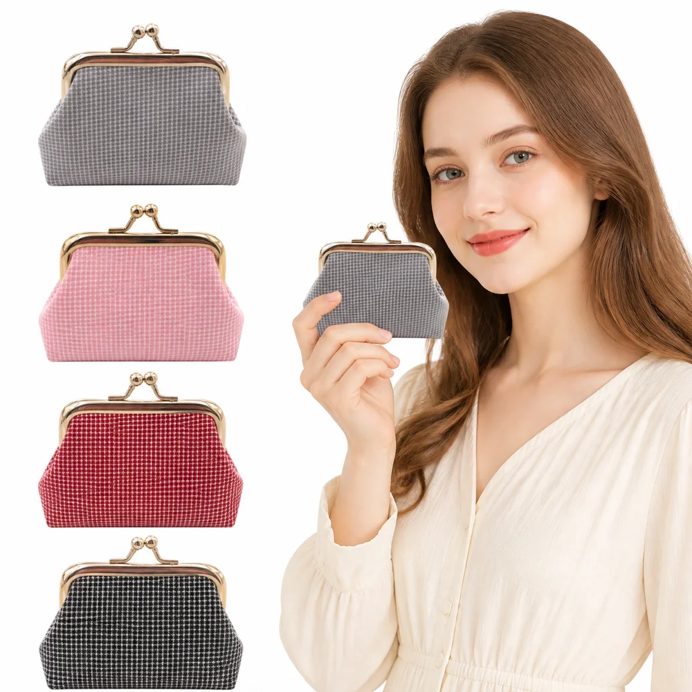 New Cotton Coin Purse Retro Plaid Multifunctional Cosmetic Bag Hasp Closure Small Wallet Everyday Use