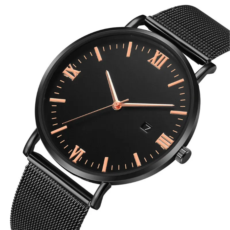Fashionable business men's watch ultra-thin mesh belt Roman pattern trendy simple men's and women's quartz watch