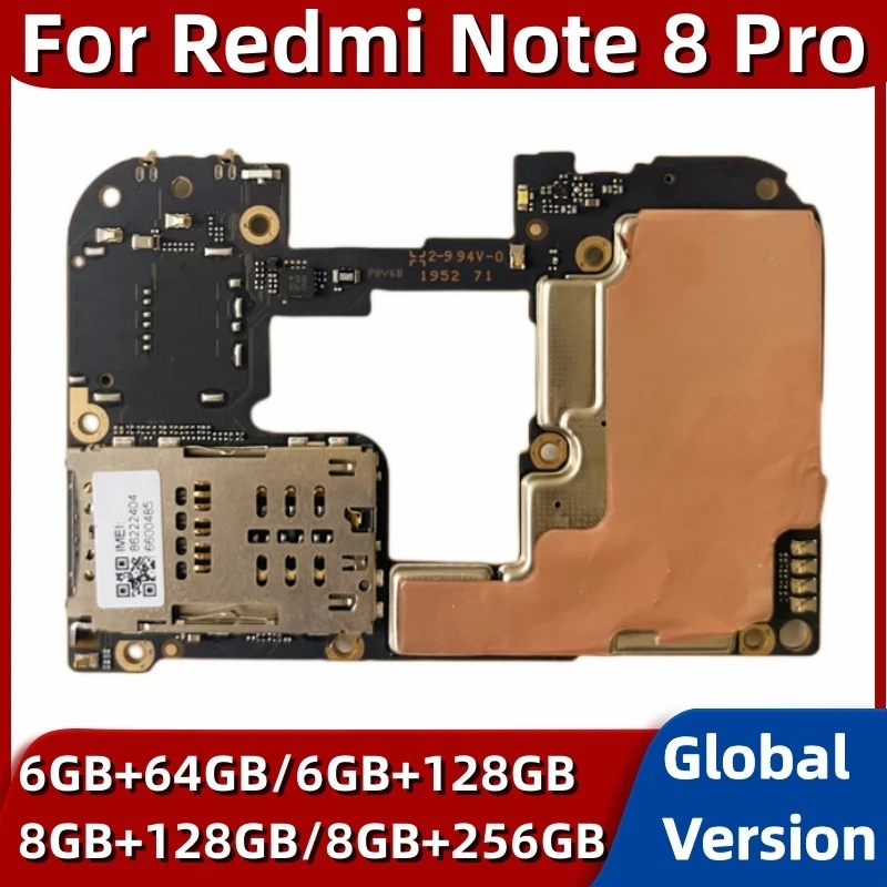 Carte mère originale débloquée pour Xiaomi Redmi Note 8 Pro, circuit imprimé complet avec puces, bon fonctionnement