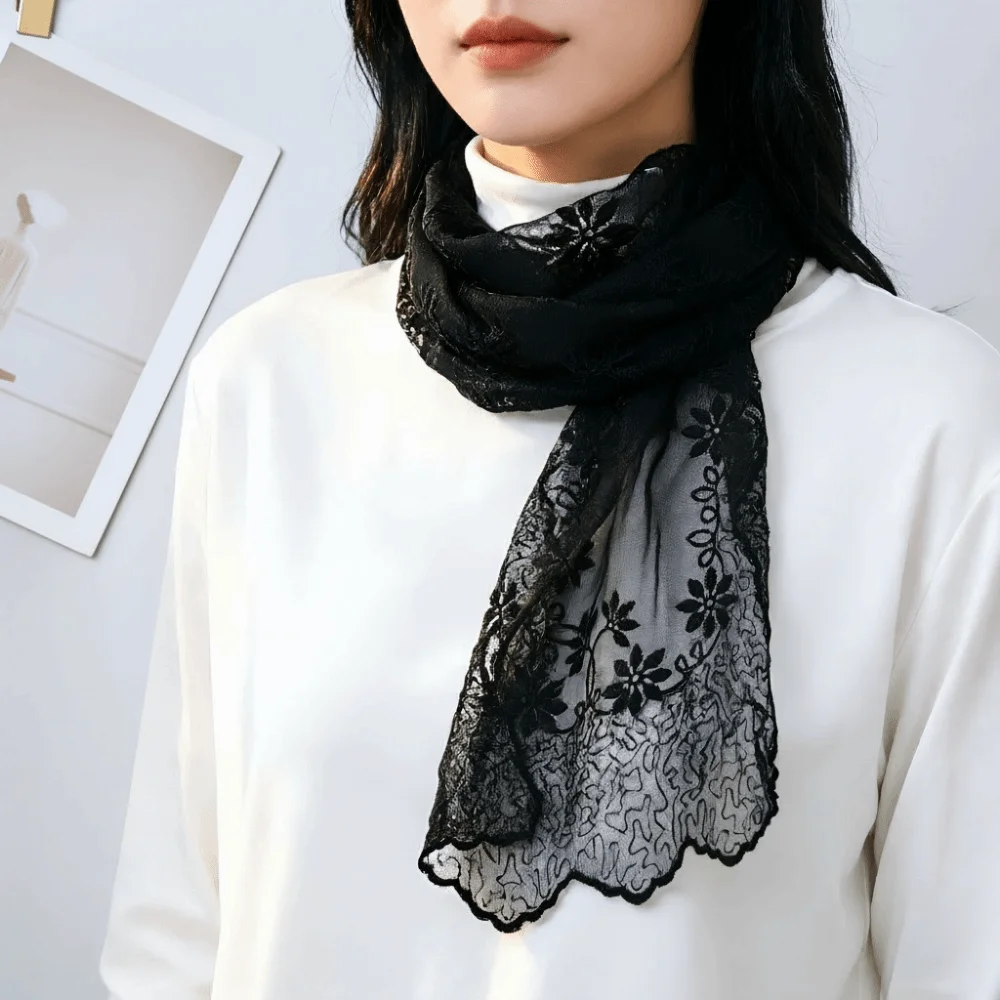 New Lace Material Lace Scarf Embroidery Design Luxury Sense Decorative Scarf Super Fairy Elegant Embroidery Scarf Women Fashion