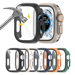 Szkło + etui na Apple Watch Ultra 2 49mm plastikowy Bumper + ochraniacz ekranu hartowane luksusowe pokrywa skrzynki do apple Watch ultra akcesoria