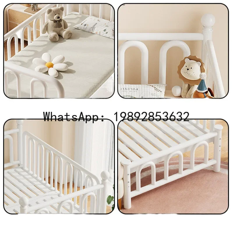 r15Children's Metal Splicing Bed with Guardrail Baby Crib Extra Wide Bed