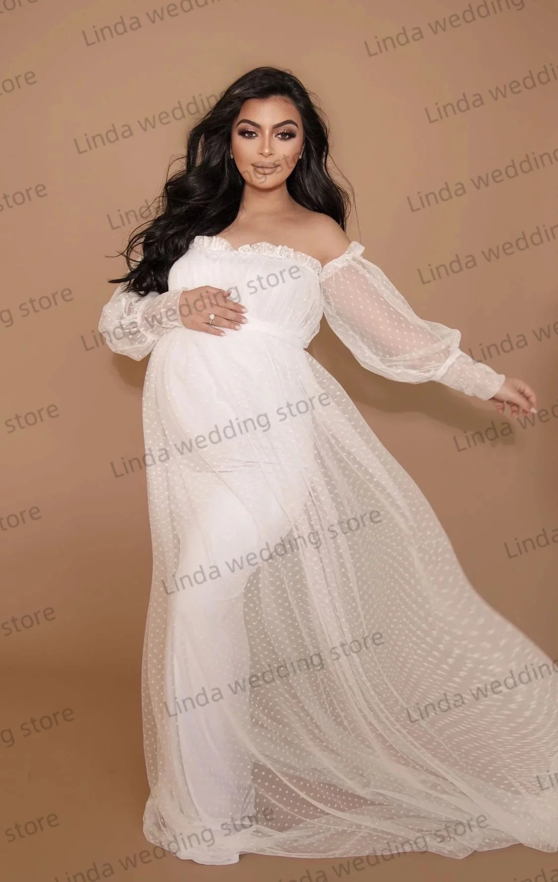 Illusion White Maternity Dresses for Photo Pastroal Appliques  Gala Robes for Pregnancy Tulle Babyshower Gowns Dressing Shoot