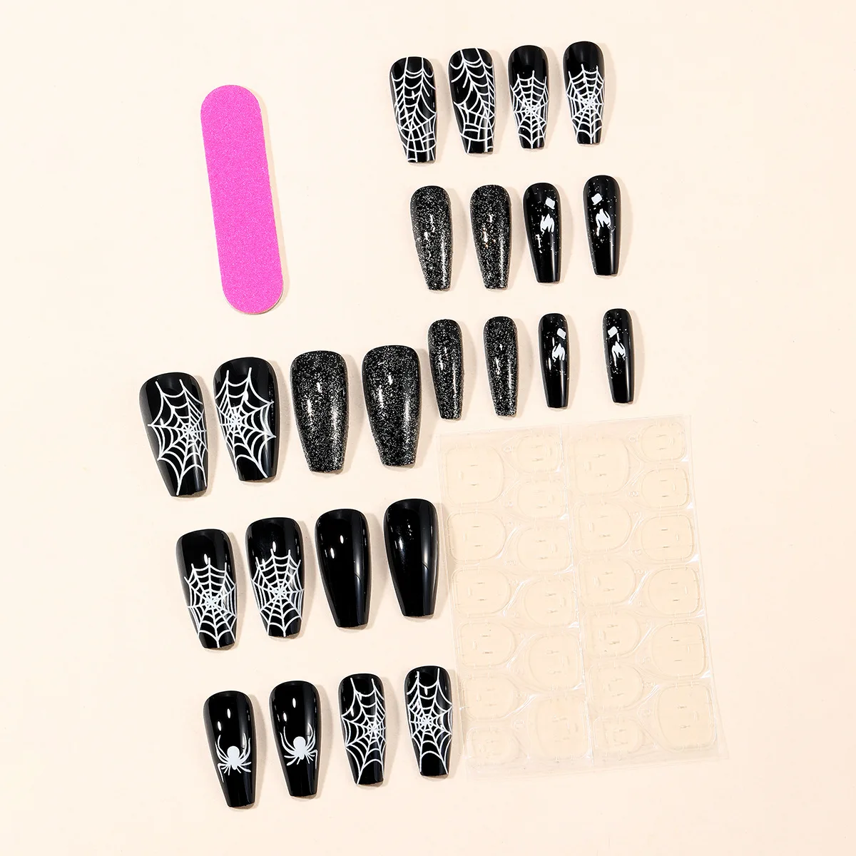 24 個ハロウィンプレスオンネイルバレエブラックスパイダーウェブグリッターデコレーション取り外し可能な付け爪人工爪