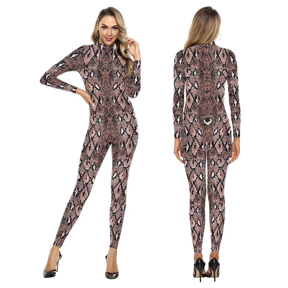 Sexy Snake Skin 3D Printed Jumpsuit Romper Bodycon Female Body Zentai Outfits Party Bodysuit Cosplay Costumes