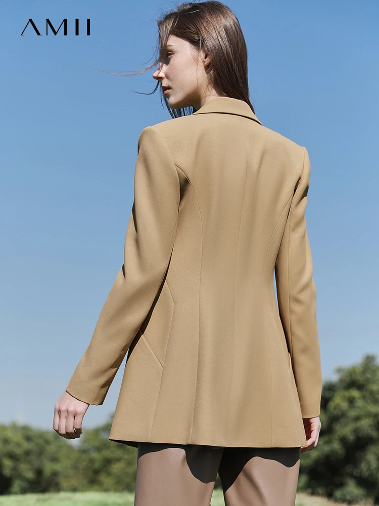 Amii Minimalism Autumn Tailored Coat for Women 2022 Office Lady Blazer Coat Slim Business Jacket Midi Female Blazers 12240153