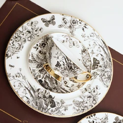 European-style High-grade Bone China Coffee Cups and Saucers Exquisite Round Ceramic Plates Birthday Gifts with Gift Cups