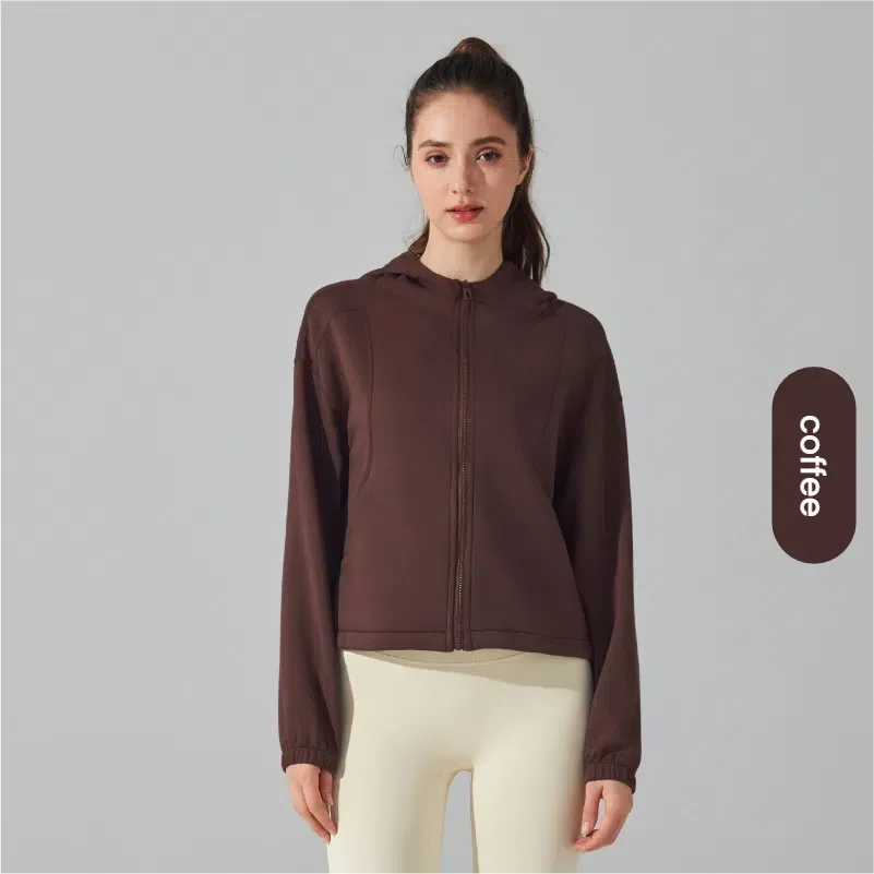 Women's Fall Winter Hooded Zip Up Sweatshirt Jacket Loose Fit Fleece Yoga Coat Warm Sports Outdoor Pullover Gym Running Tops