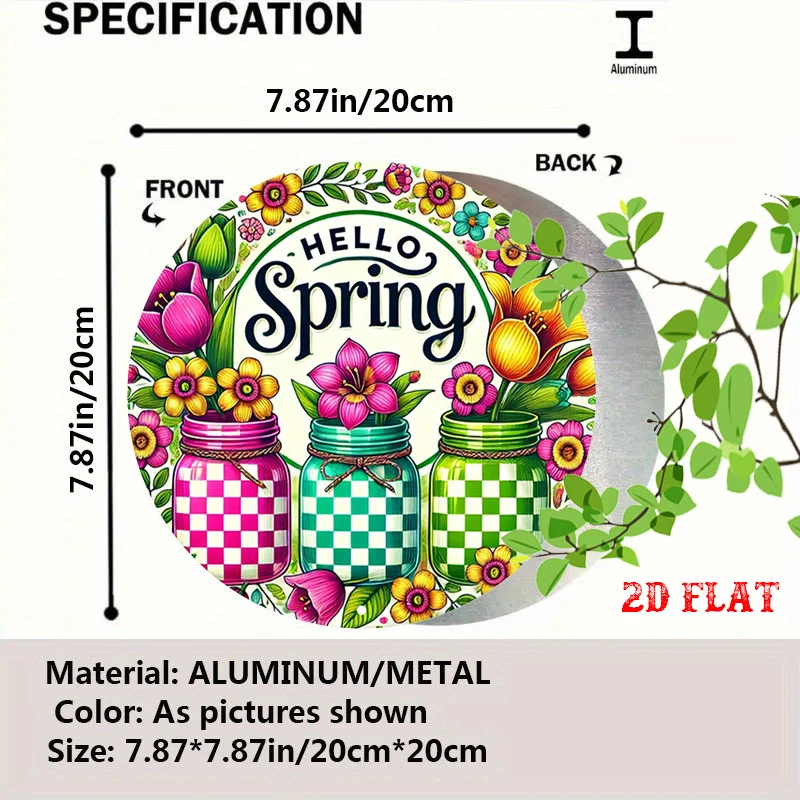 2D Flat, 1pc Hello Spring Vintage Metal Wall Art Sign - 7.8