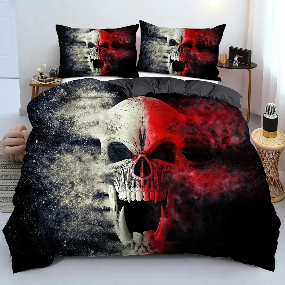 3D Scream Horror Skull Duvet Cover Set Queen Size Sugar Skull Bedding Sets Single Twin Full King Comforter Cover Bedroom Decor