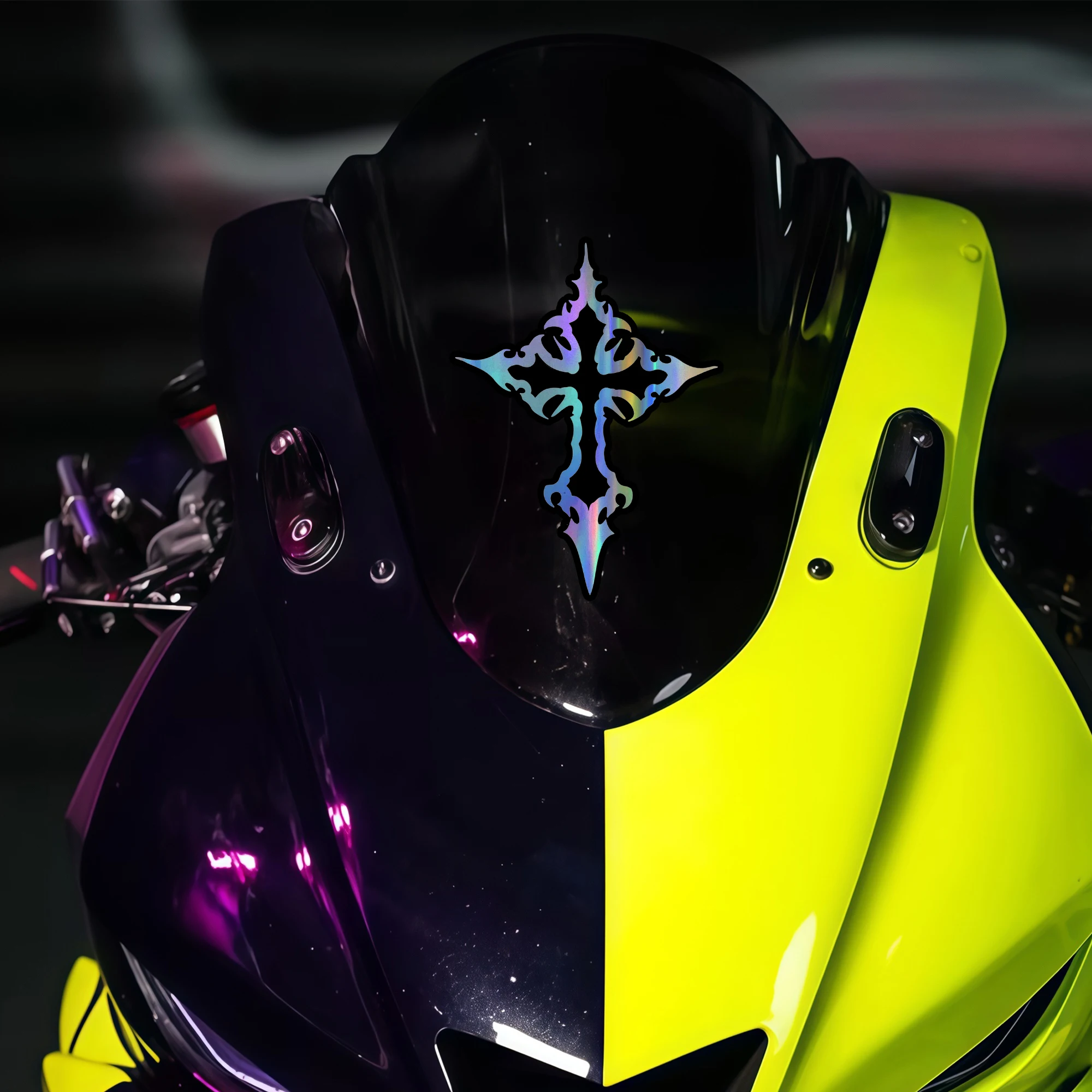 2pcs Gothic Cross Motorcycle Sticker Waterproof Vinyl Decal Helmet Fuel Tank Fairing Side Body DIY Bike Decoration