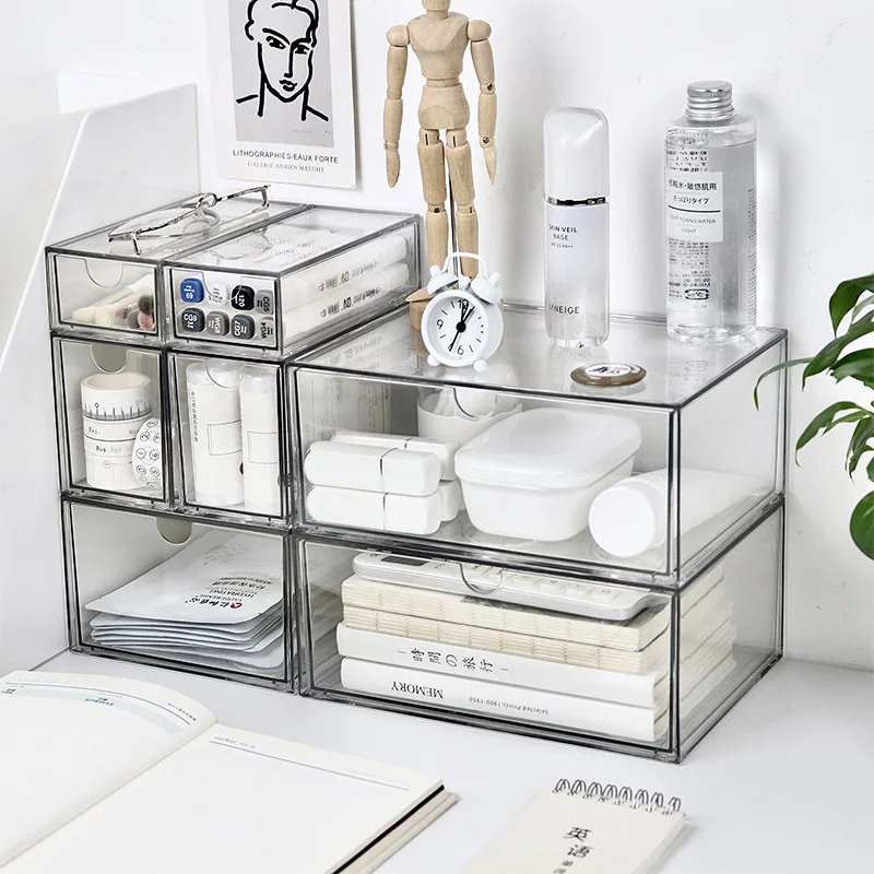 

1PCS Transparent Plastic Drawer Storage Box Organizer Display Box Dustproof Large-capacity Storage Box Stationery Storage Rack